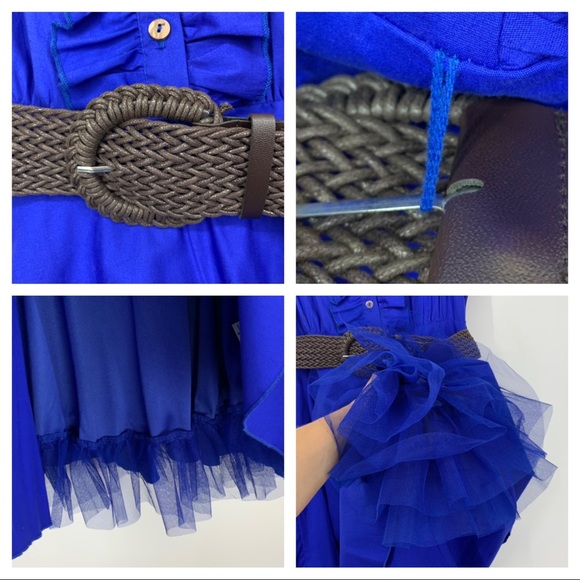 Bailey Blue Cobalt Belted Sleeveless A-Line Dress With Ruffle Bust Tule Underlay - Picture 8 of 16